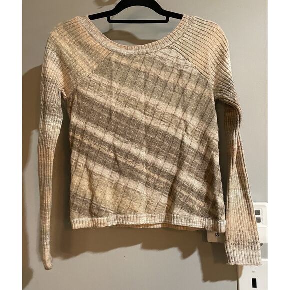 Free People Sweater Wool Blend Pink Coral Beige Stripes Woman’s Medium - Picture 2 of 7